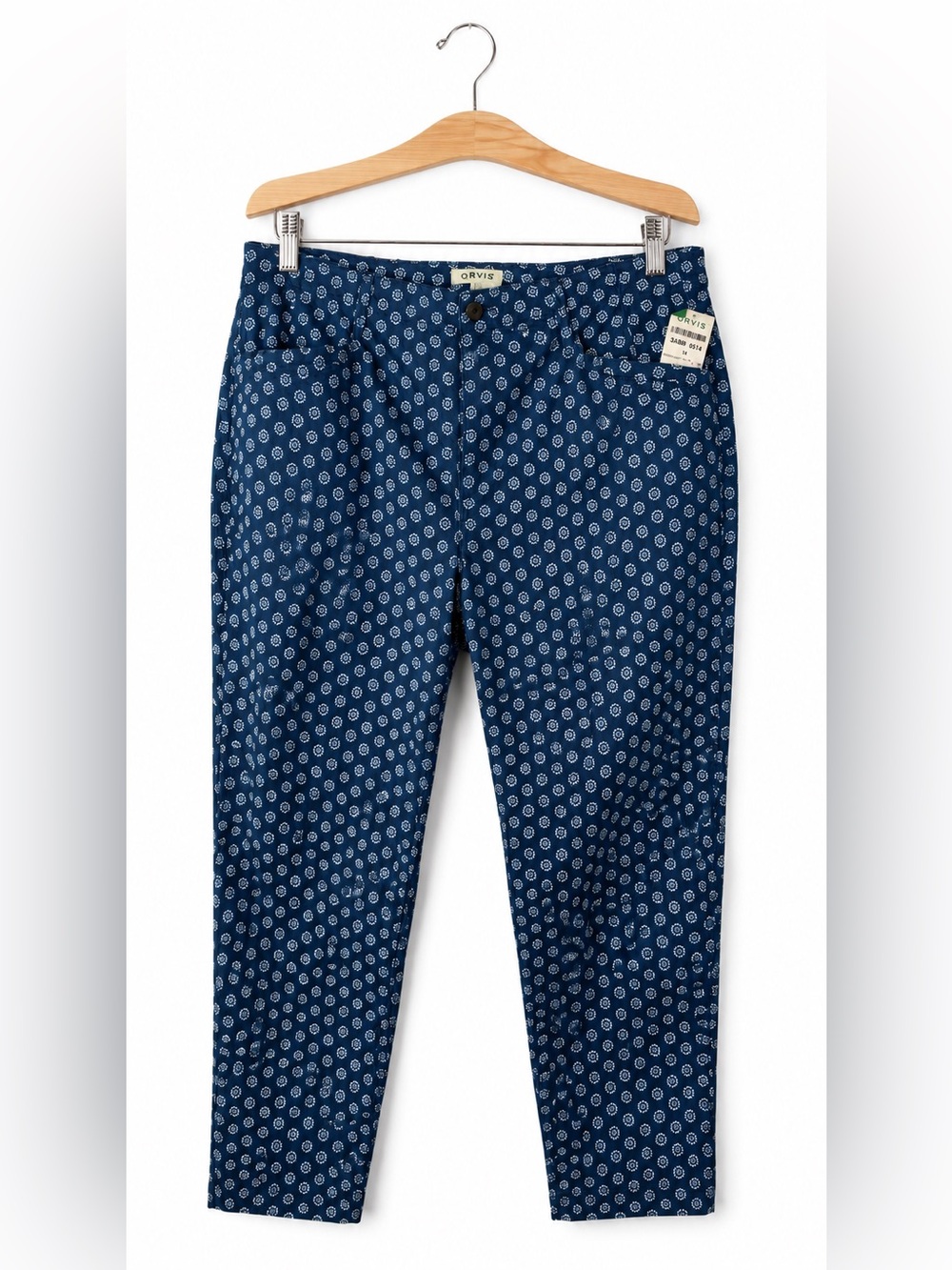 Orvis Navy Blue Geometric Print Ankle Pants Size 14 NWT Cropped Casual Preppy